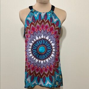 Nicole Miller Blue and Pink Graphic Sleeveless Tank Top‎